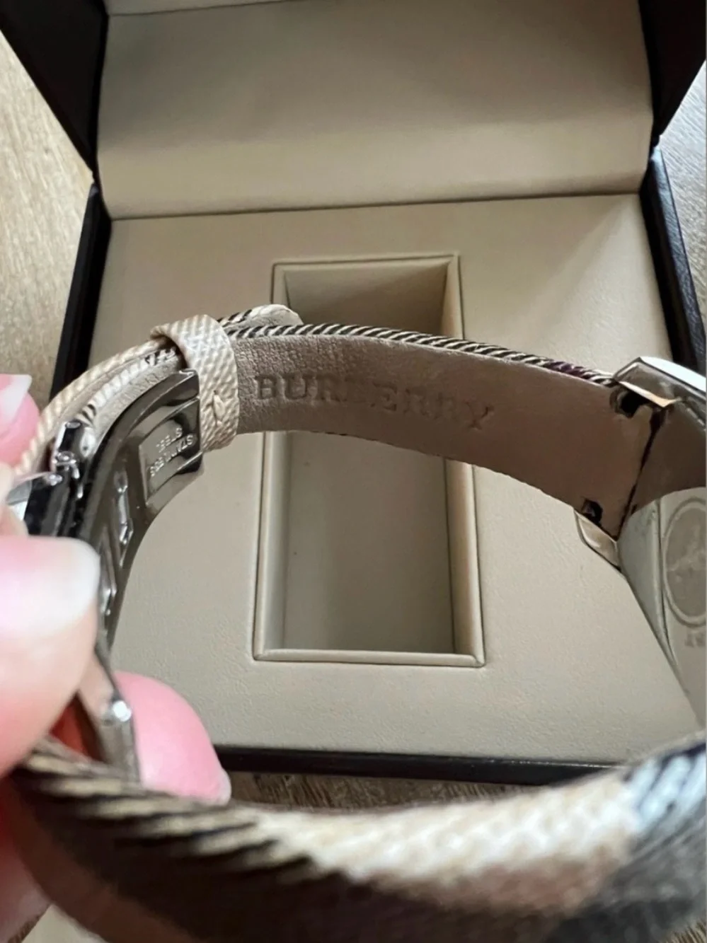 Burberry Plaid Strap Rectangular Watch in Beige, Black, Red